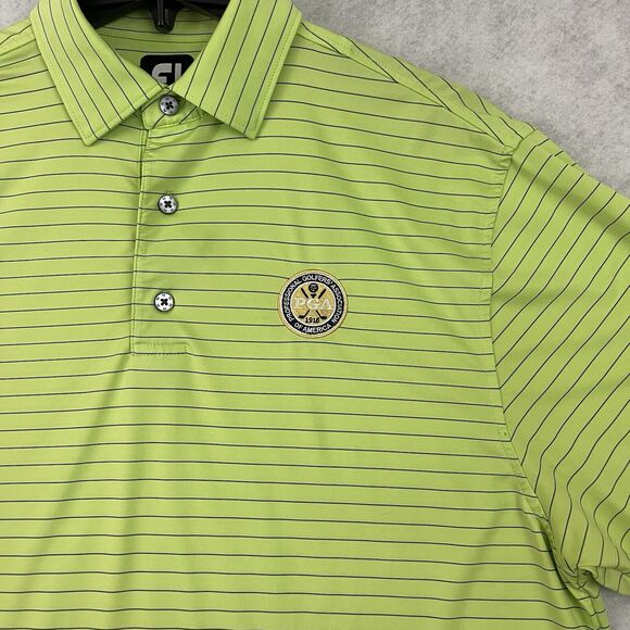 Footjoy PGA Golf Polo Shirt Mens Medium Lime Green Striped Embroidered Crest - Picture 11 of 16
